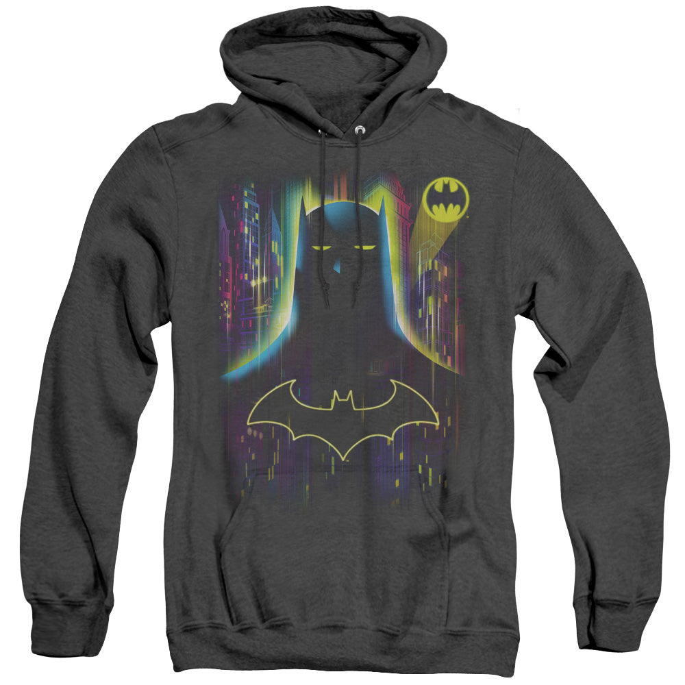 BATMAN/KNIGHT LIGHTS - ADULT HEATHER HOODIE - BLACK