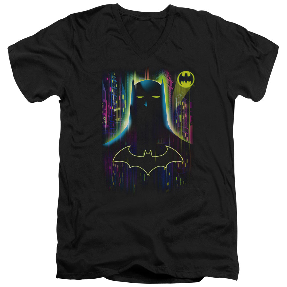 BATMAN/KNIGHT LIGHTS - S/S ADULT V-NECK 30/1 - BLACK