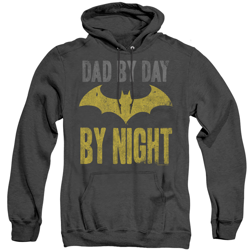BATMAN/DAD BY DAY - ADULT HEATHER HOODIE - BLACK
