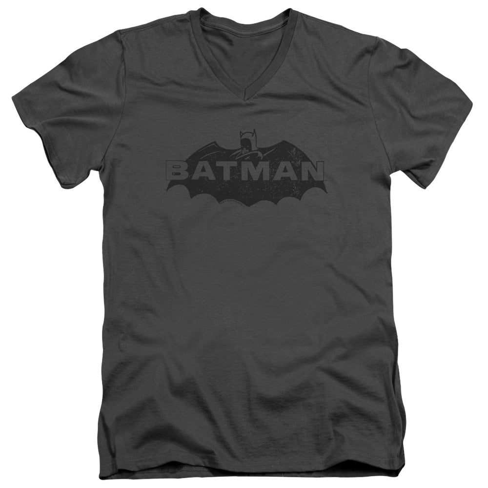 BATMAN/NEWSPRINT LOGO - S/S ADULT V-NECK 30/1 - CHARCOAL