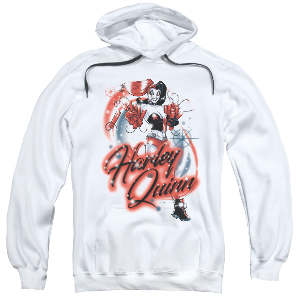 BATMAN/HARLEY AIRBRUSH - ADULT PULLOVER HOODIE - WHITE