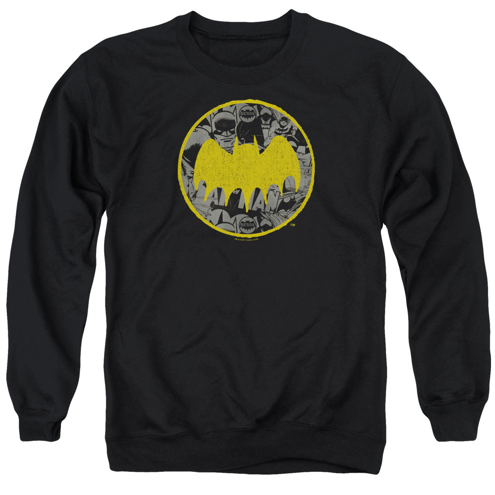 BATMAN/VINTAGE SYMBOL COLLAGE - ADULT CREWNECK SWEATSHIRT - BLACK