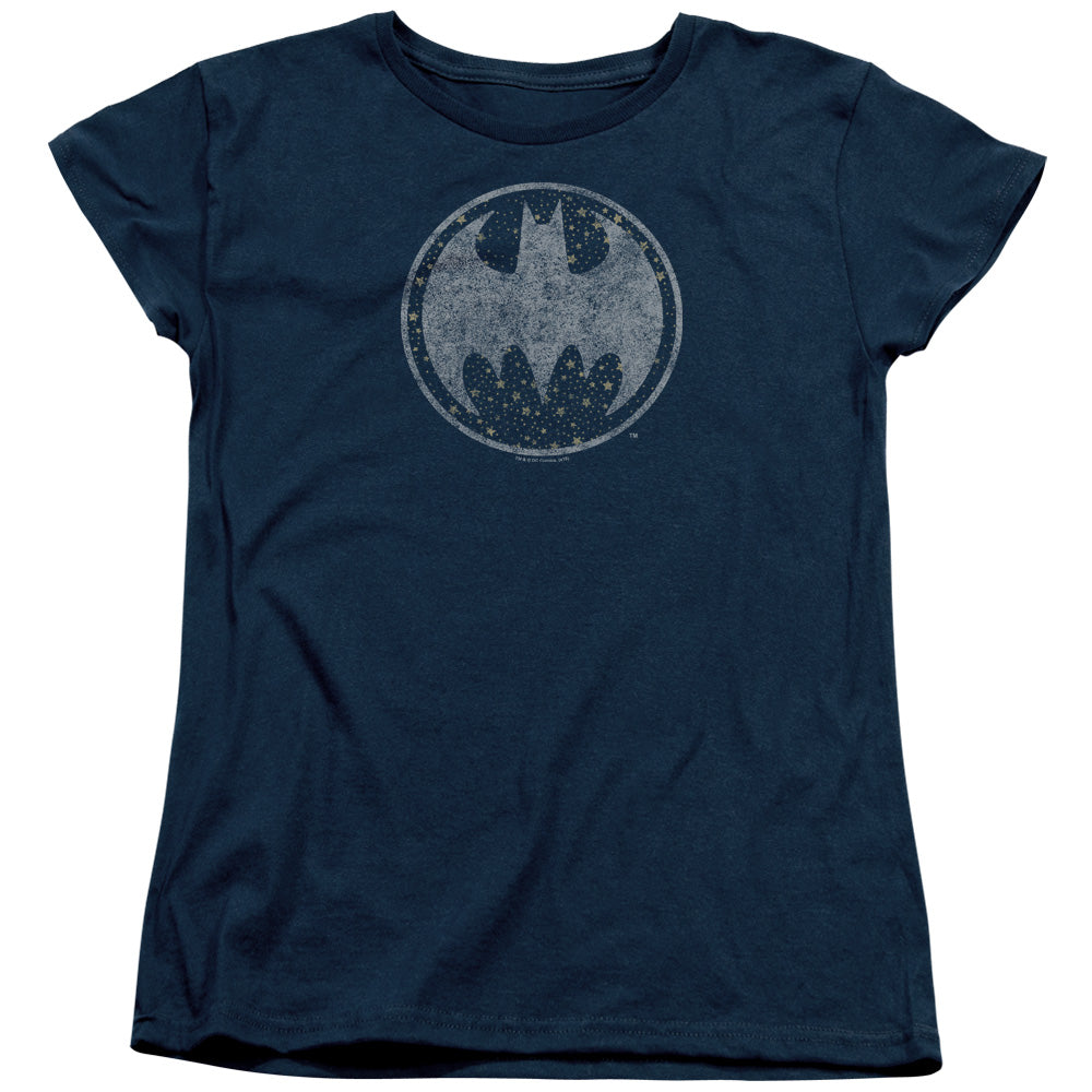 BATMAN/STARRY NIGHT SHIELD - S/S WOMENS TEE - NAVY