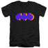 BATMAN/TRI COLORED SYMBOL - S/S ADULT V-NECK 30/1 - BLACK