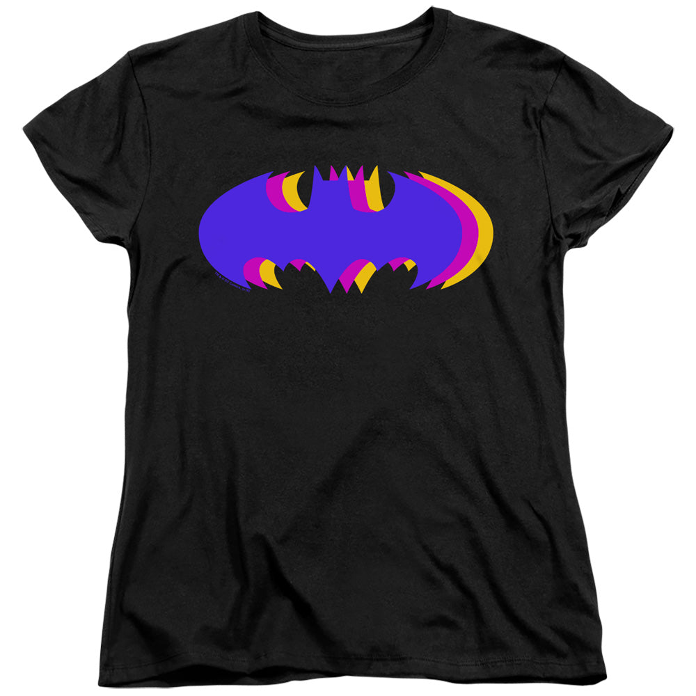 BATMAN/TRI COLORED SYMBOL - S/S WOMENS TEE - BLACK