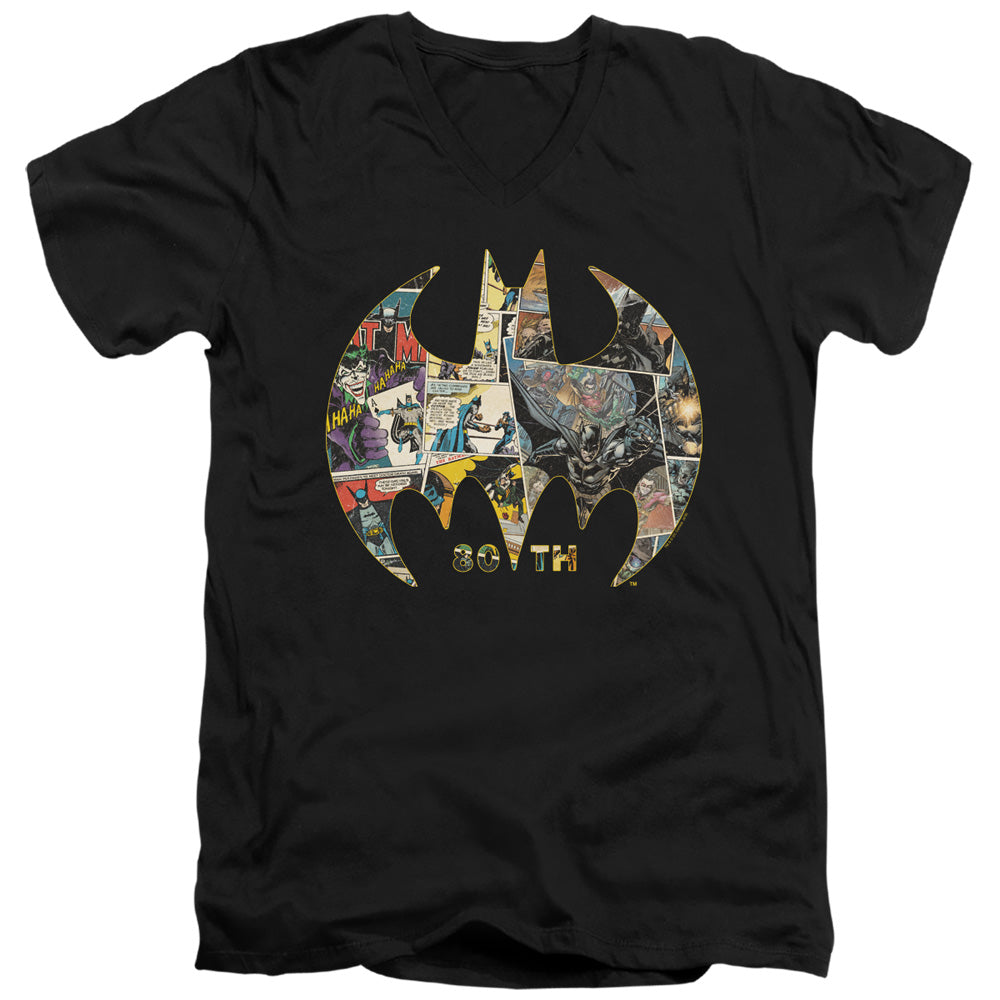BATMAN/80TH SHIELD - S/S ADULT V-NECK 30/1 - BLACK