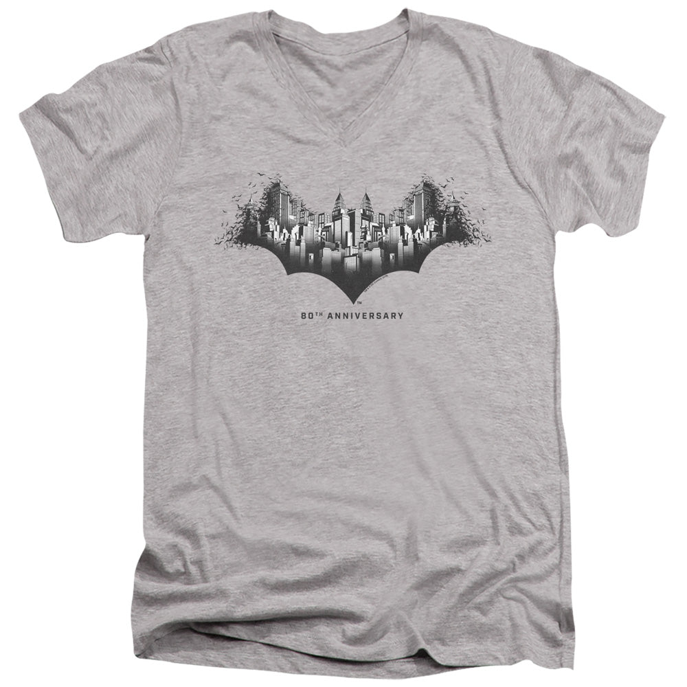 BATMAN/GOTHAM SHIELD - S/S ADULT V-NECK 30/1 - ATHLETIC HEATHER
