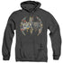 BATMAN/COLLAGE SHIELD - ADULT HEATHER HOODIE - BLACK