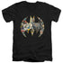BATMAN/COLLAGE SHIELD - S/S ADULT V-NECK 30/1 - BLACK