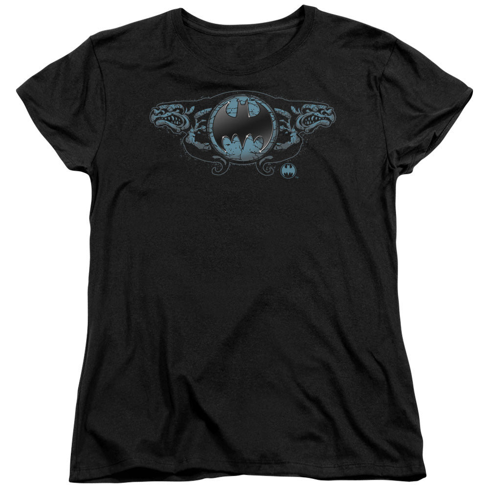 BATMAN/TWO GARGOYLES LOGO - S/S WOMENS TEE - BLACK