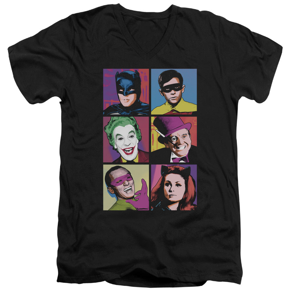 BATMAN CLASSIC TV/POP CAST - S/S ADULT V-NECK 30/1 - BLACK