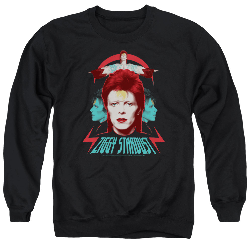 DAVID BOWIE/ZIGGY HEADS - ADULT CREWNECK SWEATSHIRT - BLACK