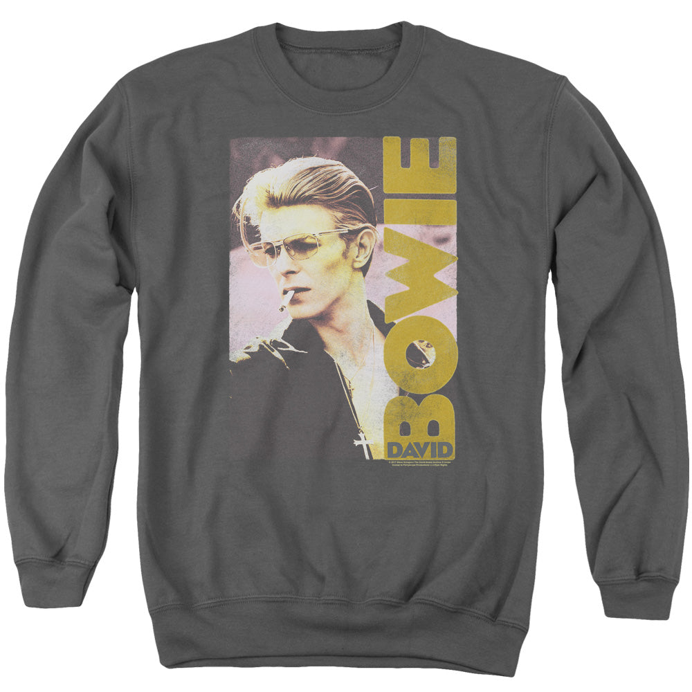DAVID BOWIE/SMOKIN - ADULT CREWNECK SWEATSHIRT - CHARCOAL