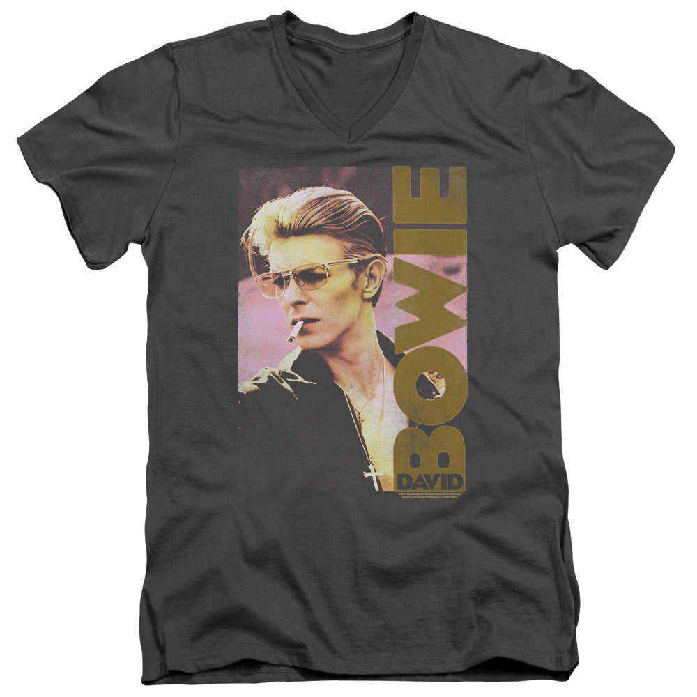 DAVID BOWIE/SMOKIN - S/S ADULT V-NECK 30/1 - CHARCOAL