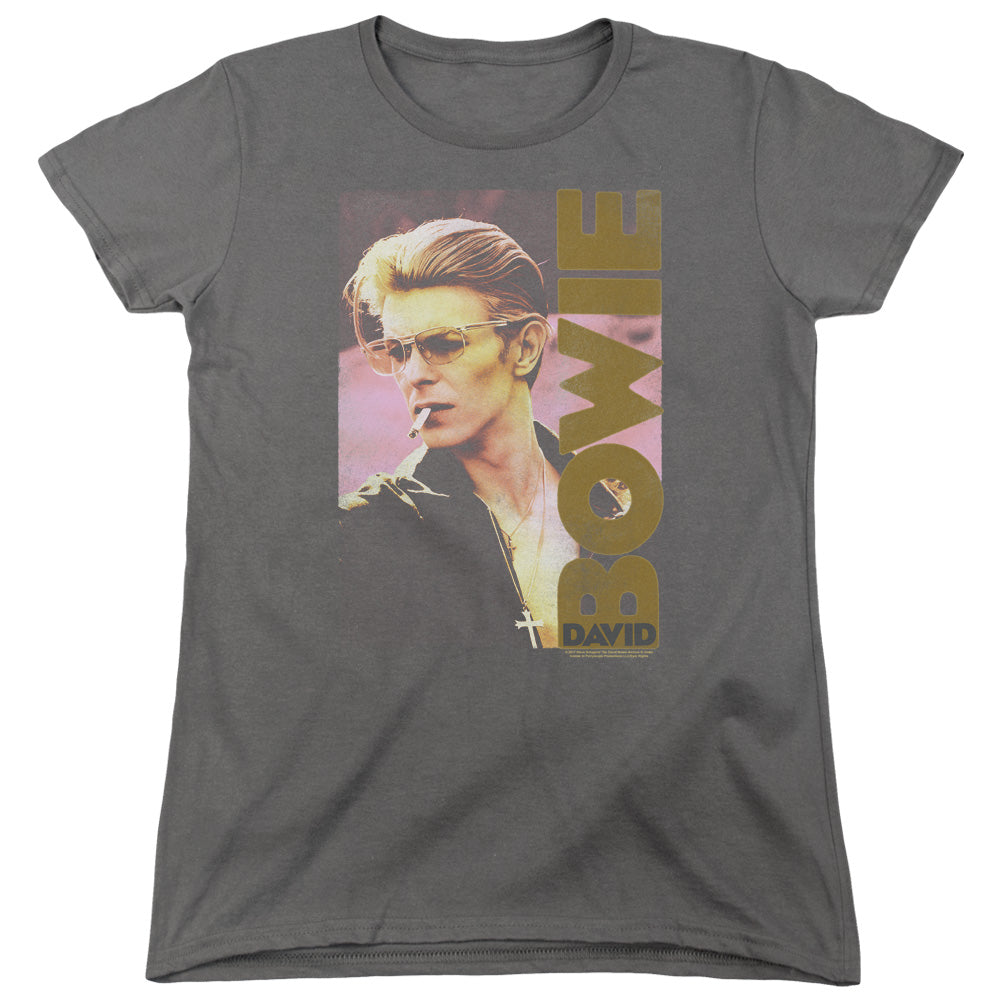 DAVID BOWIE/SMOKIN - S/S WOMENS TEE - CHARCOAL