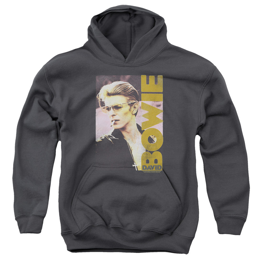 DAVID BOWIE/SMOKIN - YOUTH PULLOVER HOODIE - CHARCOAL