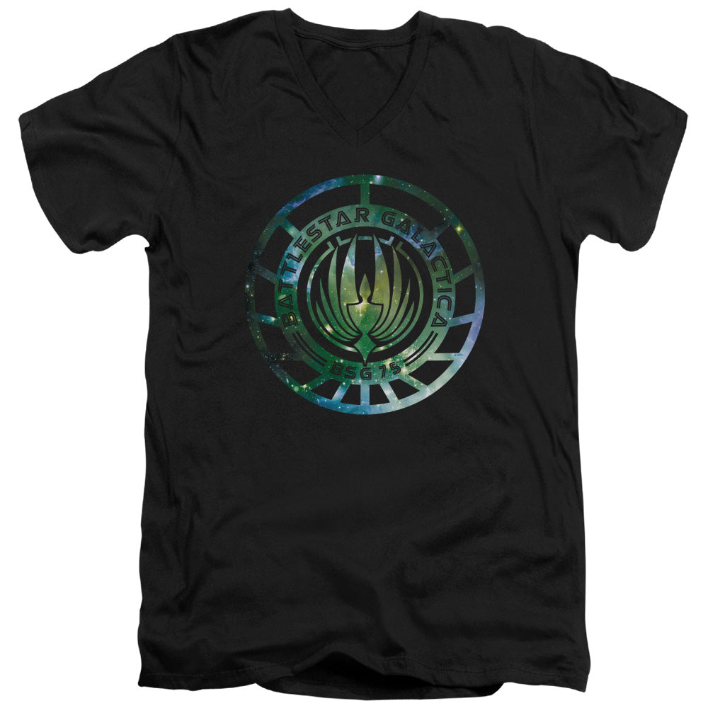 BATTLESTAR GALACTICA (NEW)/GALAXY EMBLEM - S/S ADULT V-NECK 30/1 - BLACK