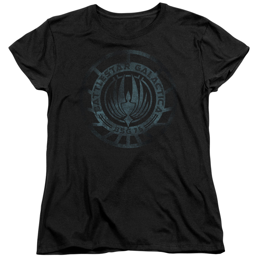 BATTLESTAR GALACTICA (NEW)/FADED EMBLEM - S/S WOMENS TEE - BLACK