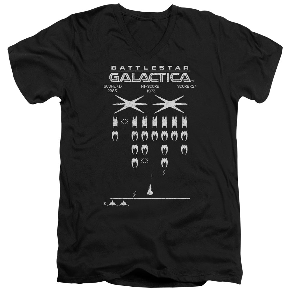 BSG/GALACTIC INVADERS - S/S ADULT V-NECK 30/1 - BLACK