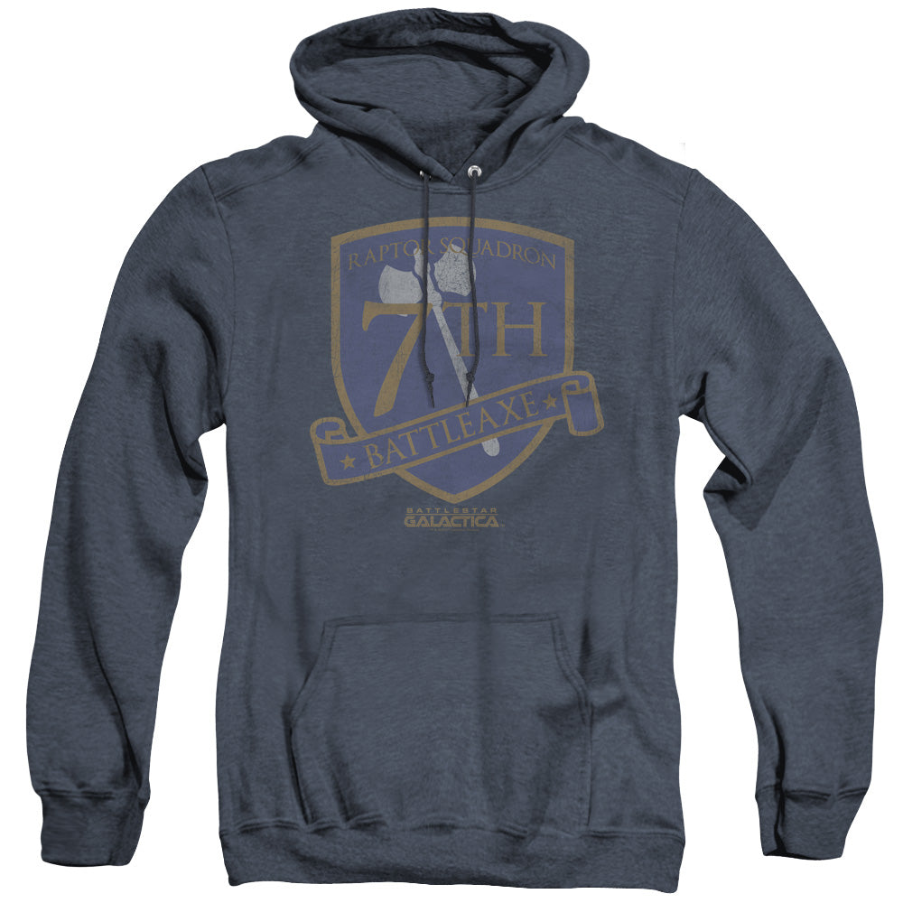 BSG/BATTLEAXE BADGE - ADULT HEATHER HOODIE - NAVY