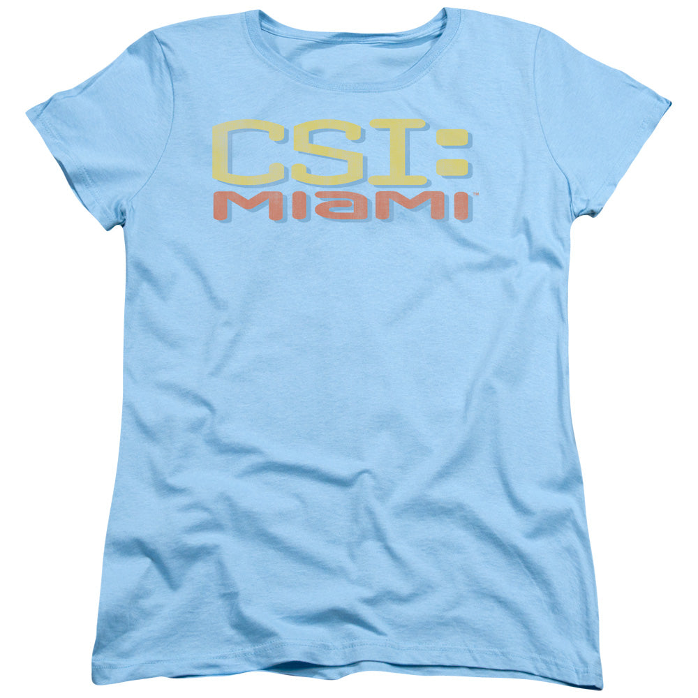 CSI MIAMI/LOGO DISTRESSED - S/S WOMENS TEE - LIGHT BLUE