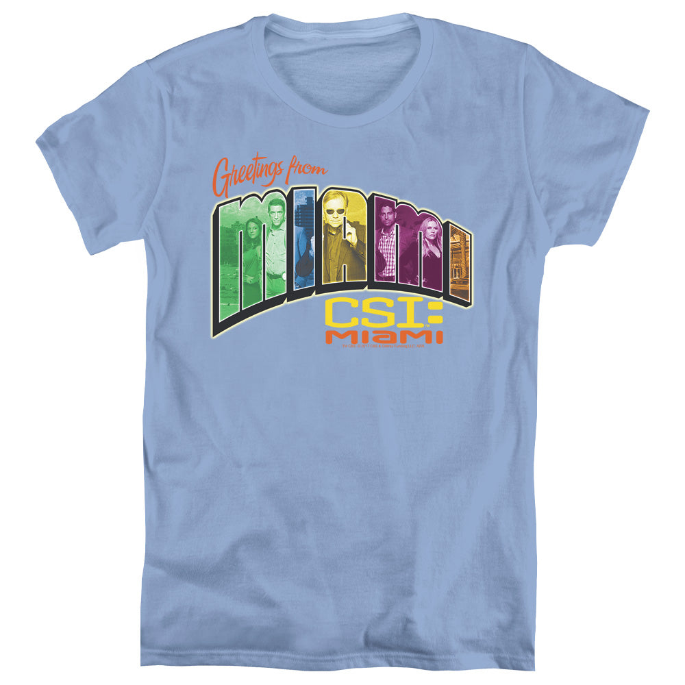 CSI MIAMI/GREETING FROM MIAMI - S/S WOMENS TEE - CAROLINA BLUE