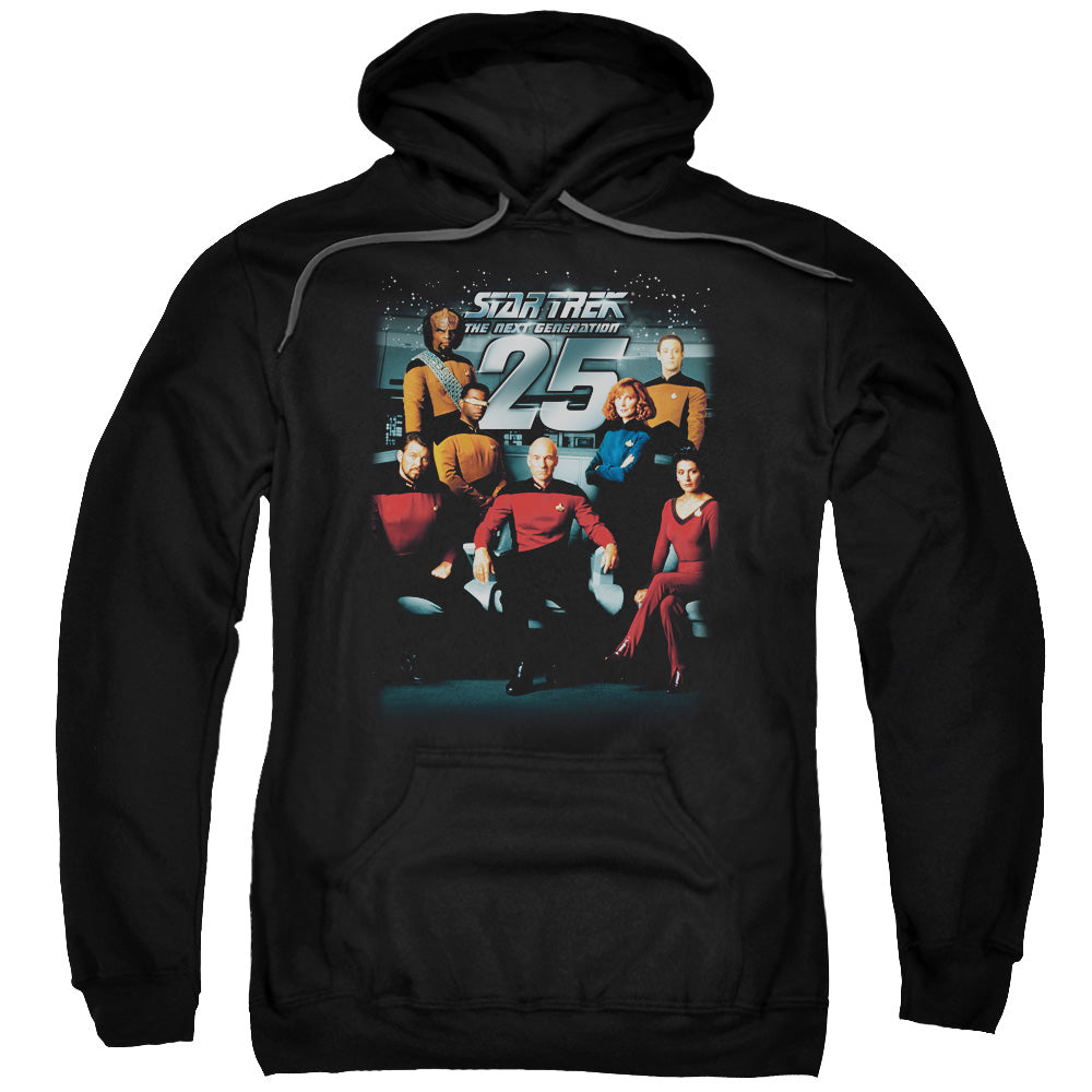 STAR TREK/25TH ANNIVERSARY CREW - ADULT PULLOVER HOODIE - BLACK