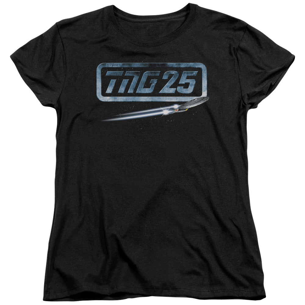 STAR TREK/TNG 25 ENTERPRISE - S/S WOMENS TEE - BLACK