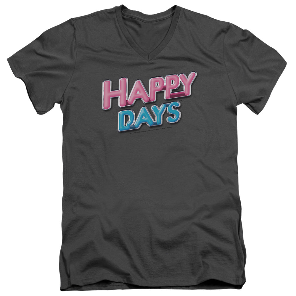 HAPPY DAYS/HAPPY DAYS LOGO - S/S ADULT V-NECK 30/1 - CHARCOAL