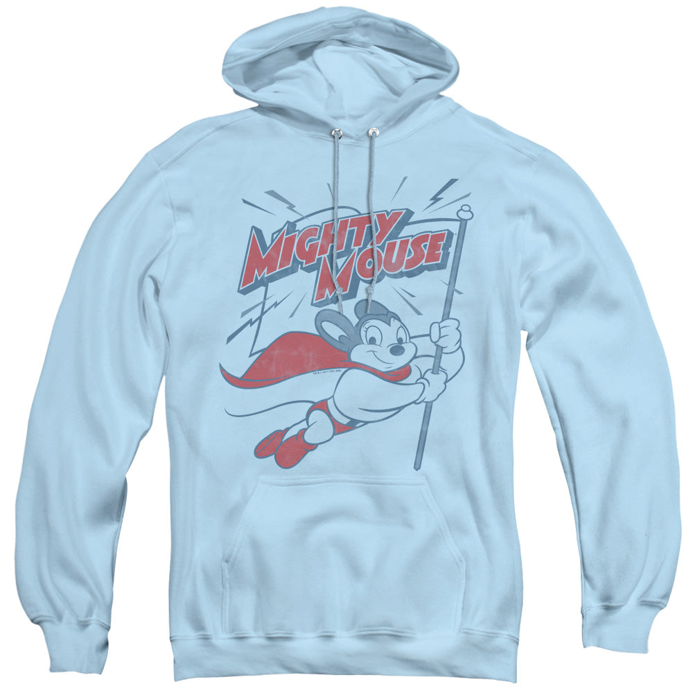 MIGHTY MOUSE/MIGHTY FLAG - ADULT PULLOVER HOODIE - LIGHT BLUE