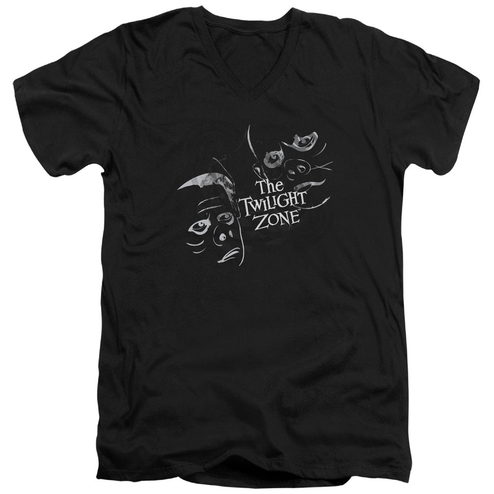 TWILIGHT ZONE/STRANGE FACES - S/S ADULT V-NECK 30/1 - BLACK