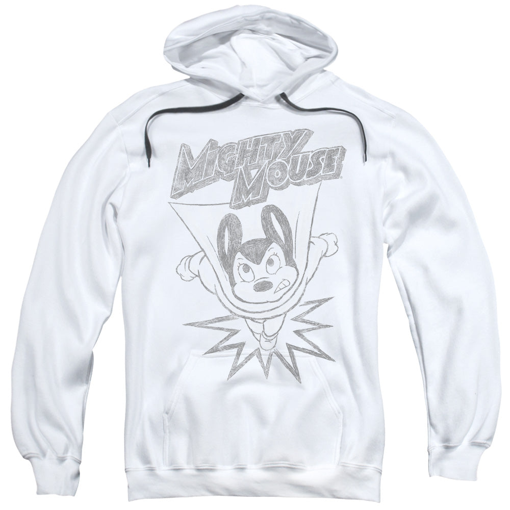 MIGHTY MOUSE/BURSTING OUT - ADULT PULLOVER HOODIE - WHITE