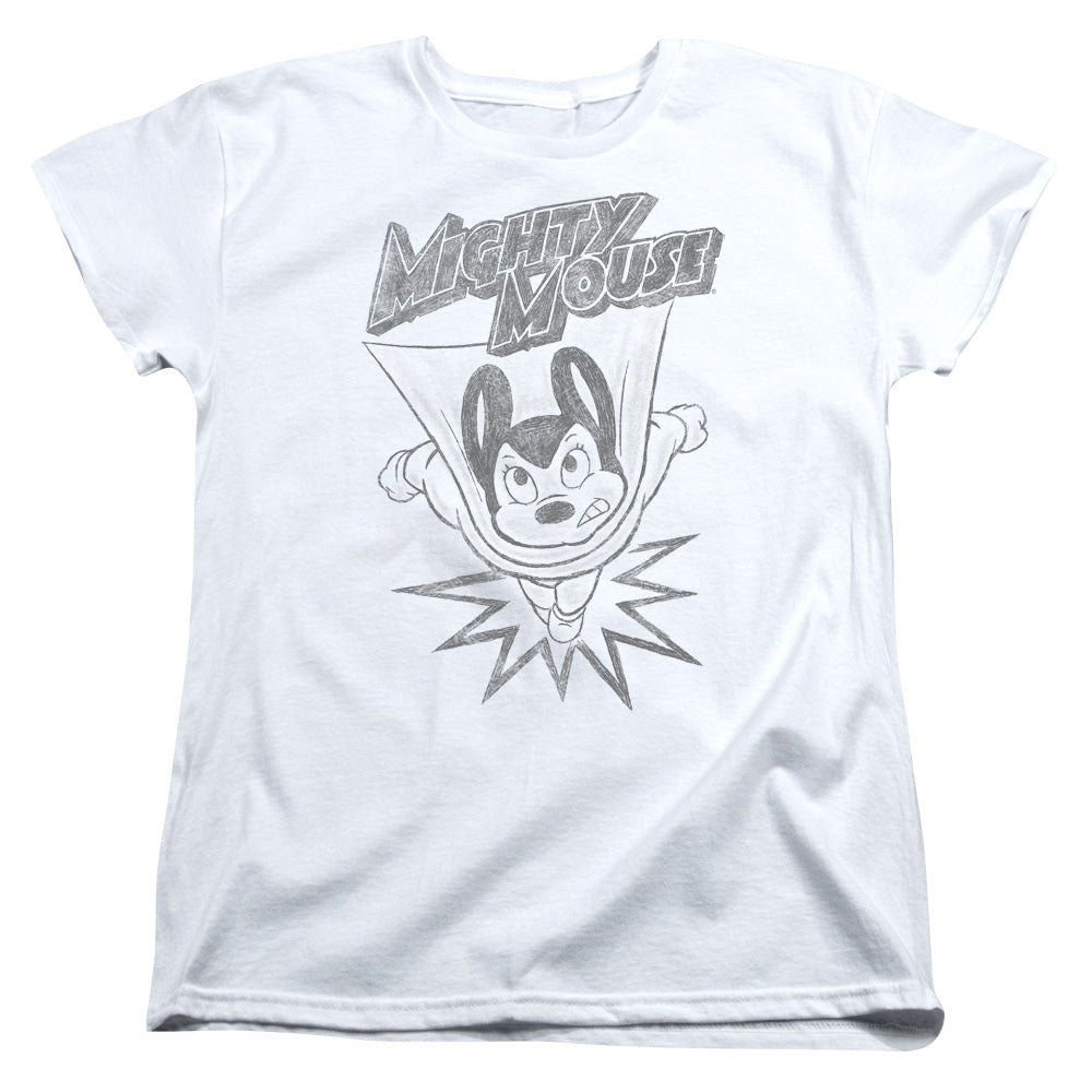 MIGHTY MOUSE/BURSTING OUT - S/S WOMENS TEE - WHITE