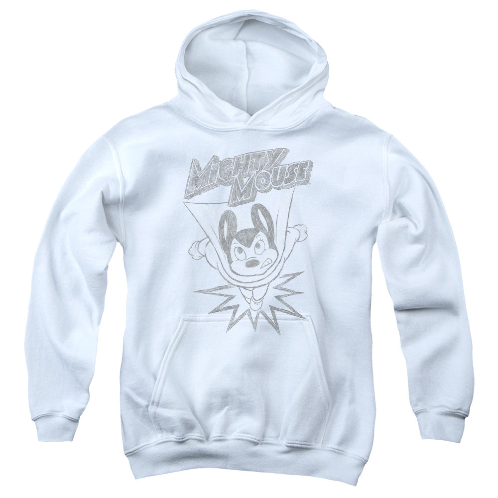 MIGHTY MOUSE/BURSTING OUT - YOUTH PULLOVER HOODIE - WHITE