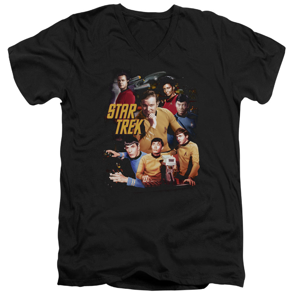 STAR TREK/AT THE CONTROLS - S/S ADULT V-NECK 30/1 - BLACK