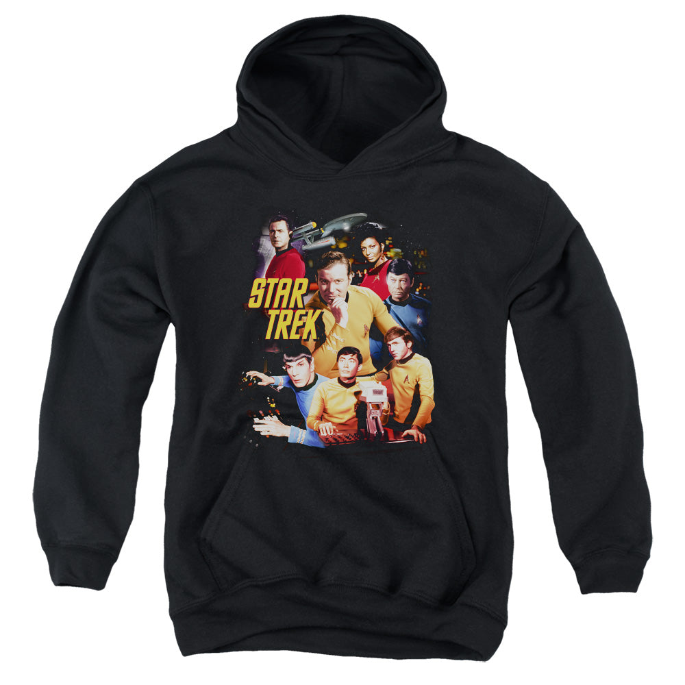 STAR TREK/AT THE CONTROLS - YOUTH PULLOVER HOODIE - BLACK