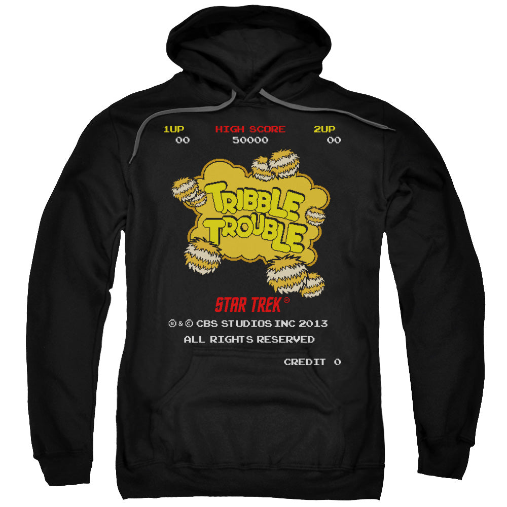 STAR TREK/TRIBBLE TROUBLE - ADULT PULLOVER HOODIE - BLACK