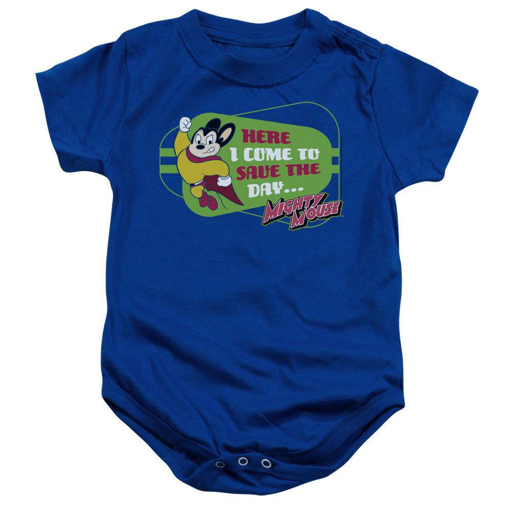 MIGHTY MOUSE/HERE I COME - INFANT SNAPSUIT - ROYAL BLUE