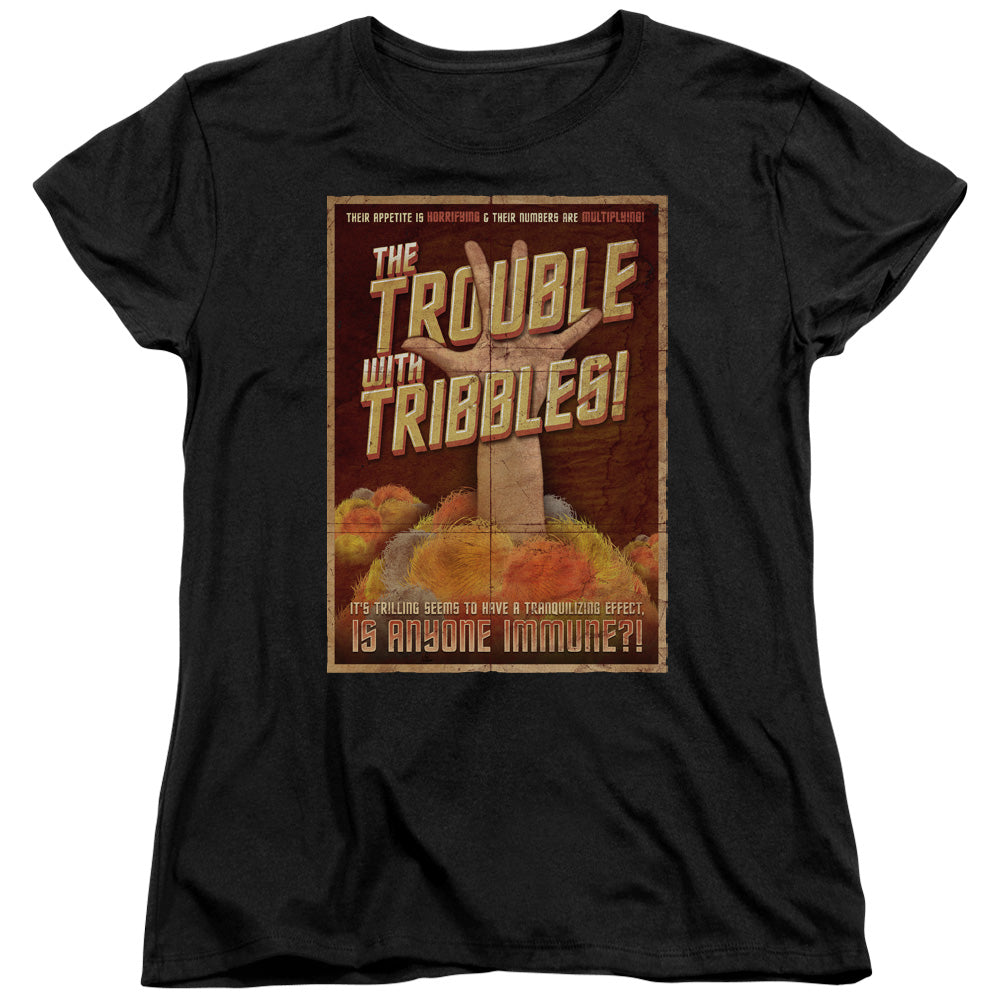 STAR TREK/TRIBBLES: THE MOVIE - S/S WOMENS TEE - BLACK
