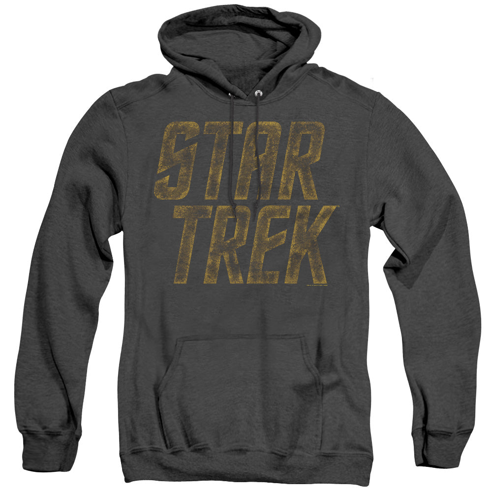 STAR TREK/DISTRESSED LOGO - ADULT HEATHER HOODIE - BLACK