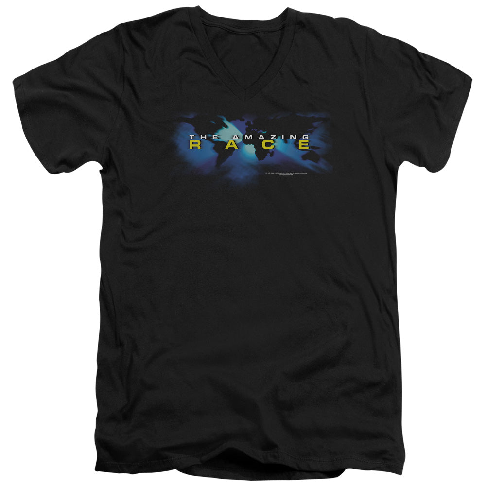 AMAZING RACE/FADED GLOBE - S/S ADULT V-NECK 30/1 - BLACK
