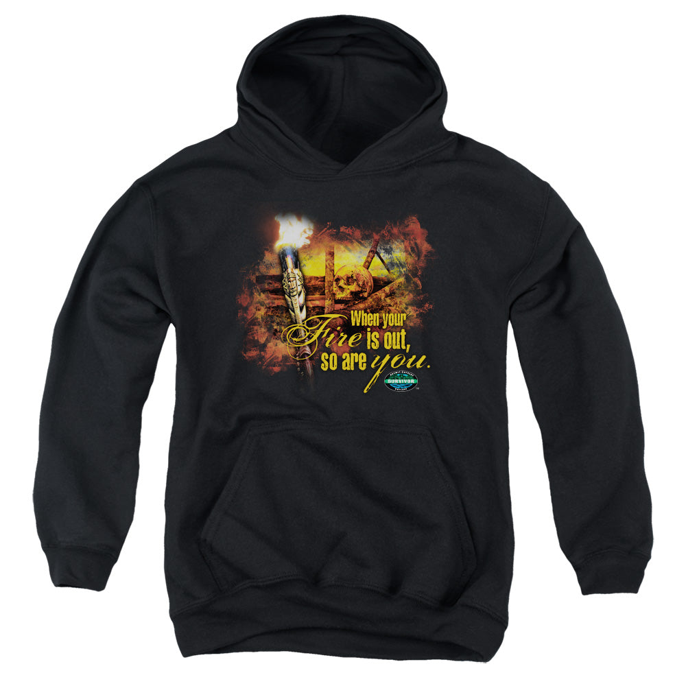 SURVIVOR/FIRES OUT - YOUTH PULLOVER HOODIE - BLACK