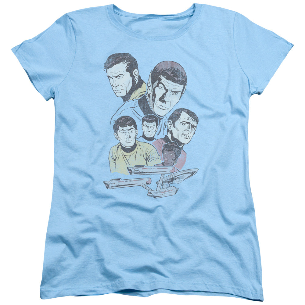 STAR TREK/RETRO CREW - S/S WOMENS TEE - LIGHT BLUE