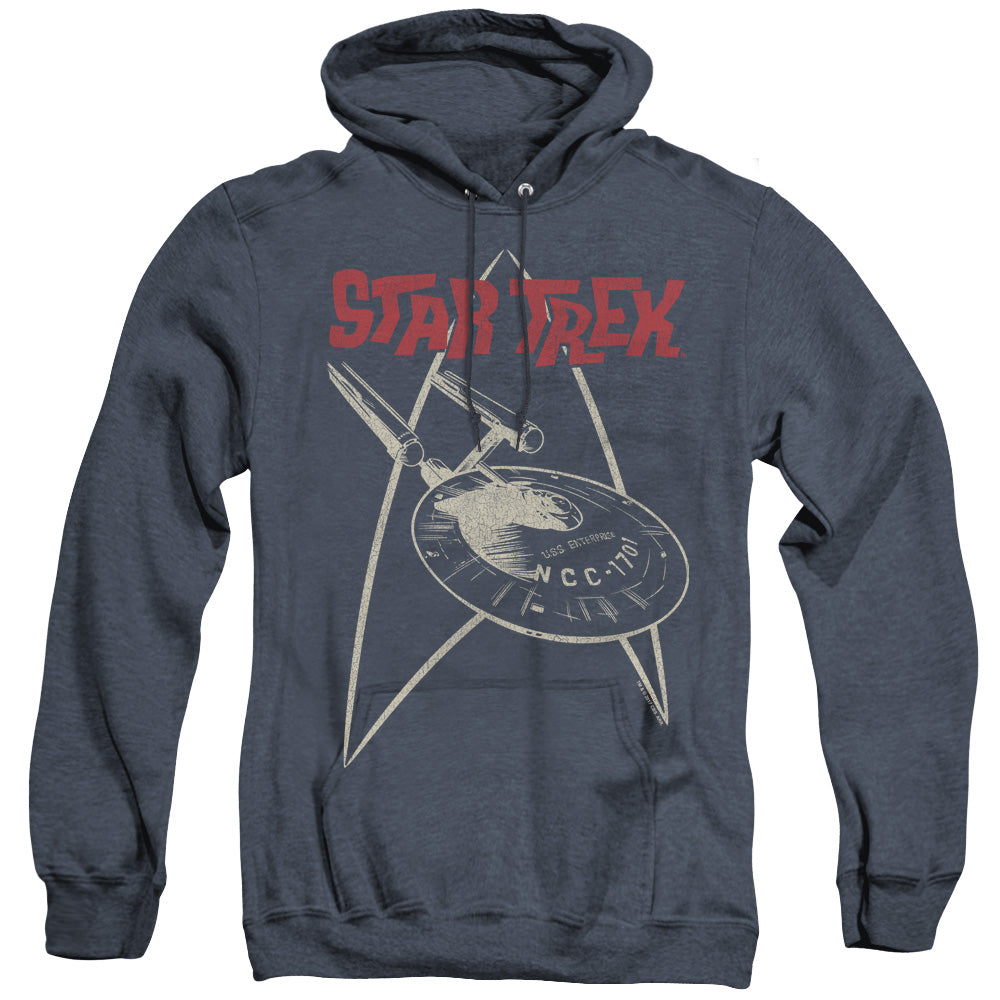 STAR TREK/SHIP SYMBOL - ADULT HEATHER HOODIE - NAVY
