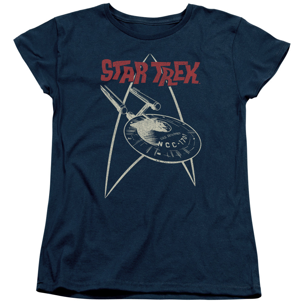 STAR TREK/SHIP SYMBOL - S/S WOMENS TEE - NAVY