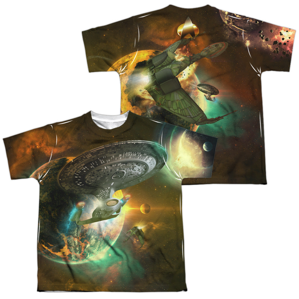 STAR TREK/BATTLE SHIPS (FRONT/BACK PRINT) - S/S YOUTH POLY CREW - MULTI