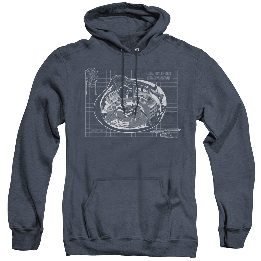 STAR TREK/BRIDGE PRINTS - ADULT HEATHER HOODIE - NAVY