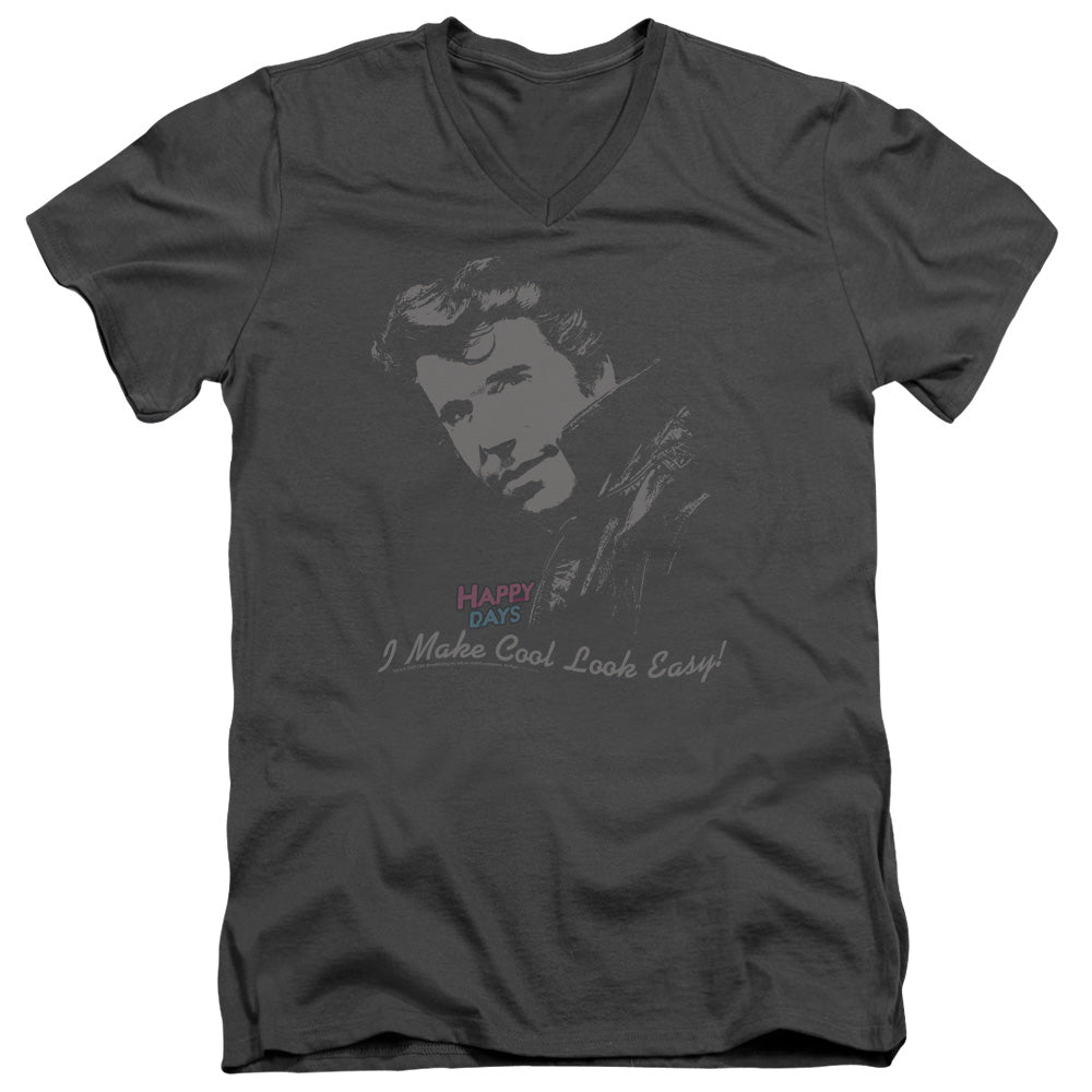 HAPPY DAYS/COOL FONZ - S/S ADULT V-NECK 30/1 - CHARCOAL
