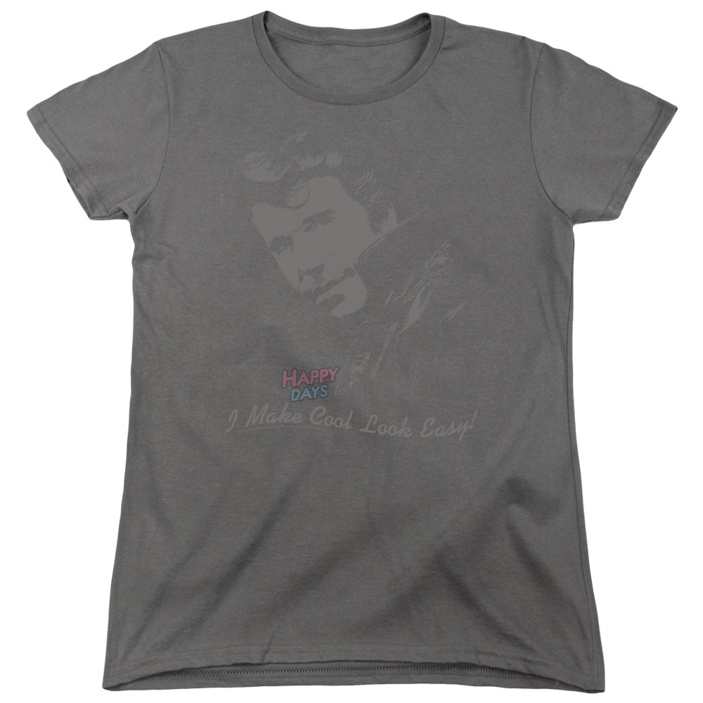 HAPPY DAYS/COOL FONZ - S/S WOMENS TEE - CHARCOAL