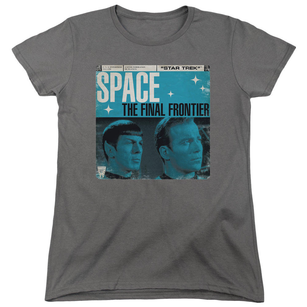 STAR TREK/FINAL FRONTIER COVER - S/S WOMENS TEE - CHARCOAL